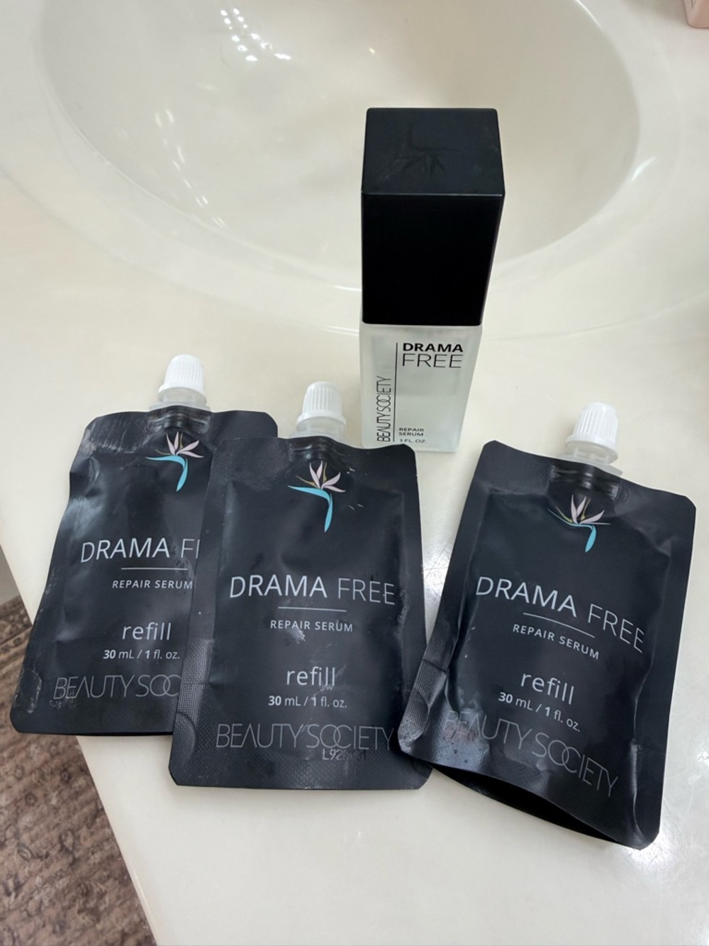 Beauty Society Drama Free Repair Serum - Clear Frosted Bottle with 3 REFILLS - Picture 2 of 2